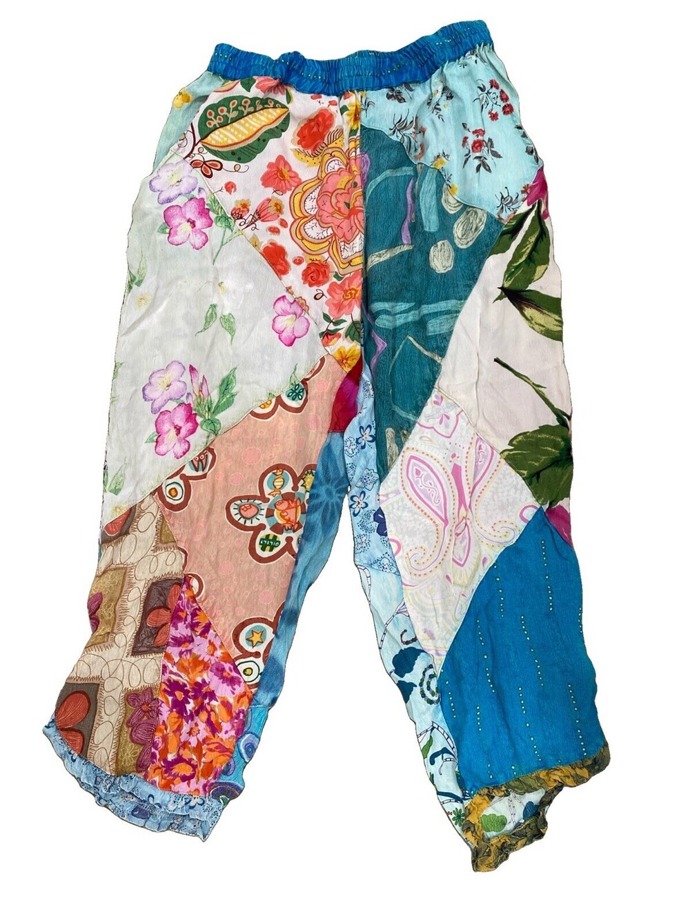 Sacred Threads Patchwork Boho Pants Size M Bohemian Pull On Pockets Colorful
